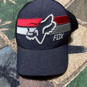 Fox Men's Cap with Red, White, and Gray and blue Stripes
